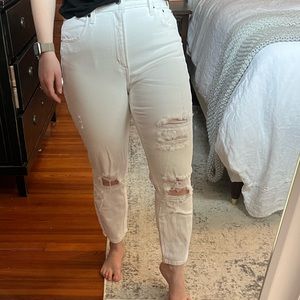 Abercrombie High Rise Mom Jeans white distressed